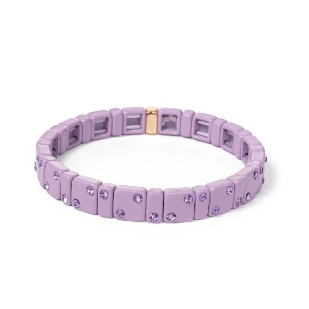 2023 New Design 8mm Square Beads Bracelets For Women Color Zircon Charms Elastic Bangle For Friend Gift
