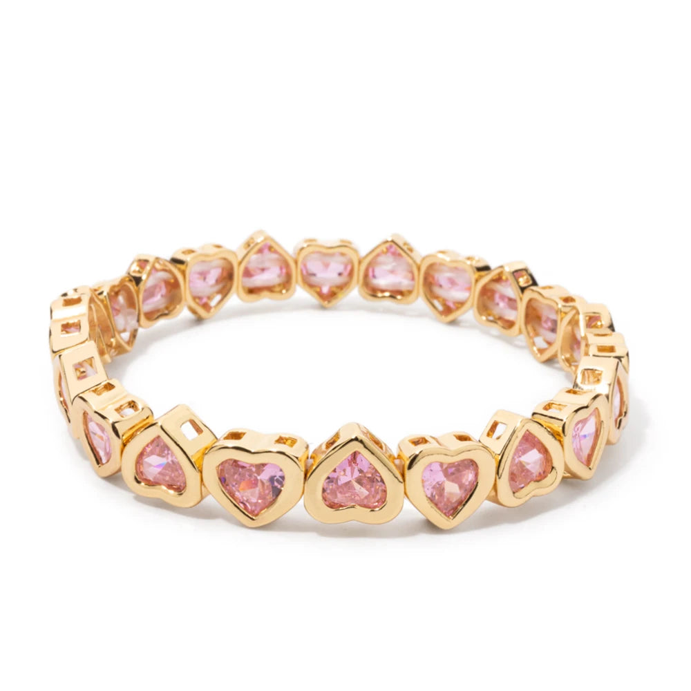 2024 Gold Color Love Bangle For Women Rhinestone Peach Elastic Bangle