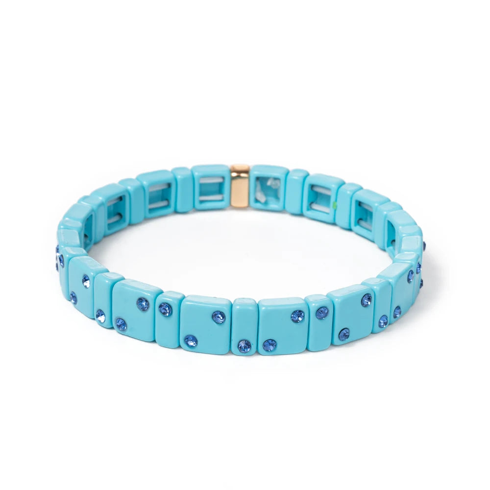 2023 New Design 8mm Square Beads Bracelets For Women Color Zircon Charms Elastic Bangle For Friend Gift