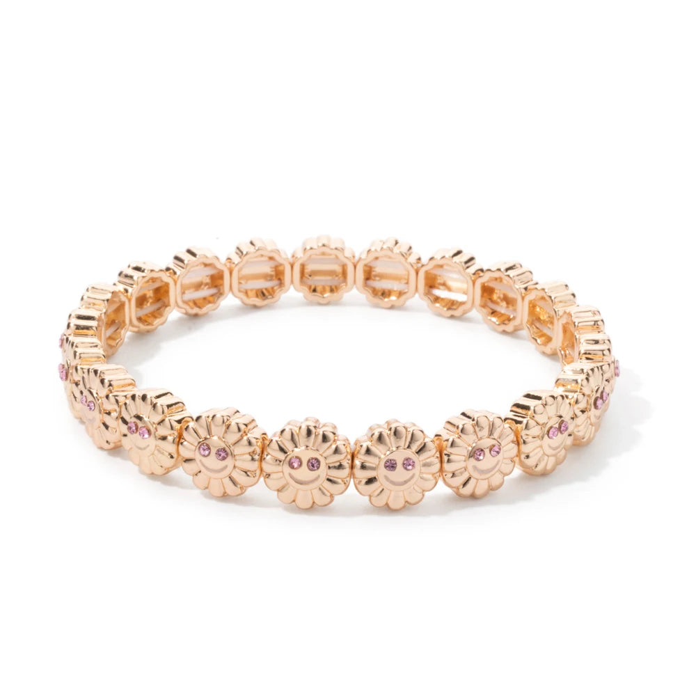 2024 New Design Sunflower Happy Bangle For Women Gold Color Boho Elastic Beaded Bracelets Hand Accessory