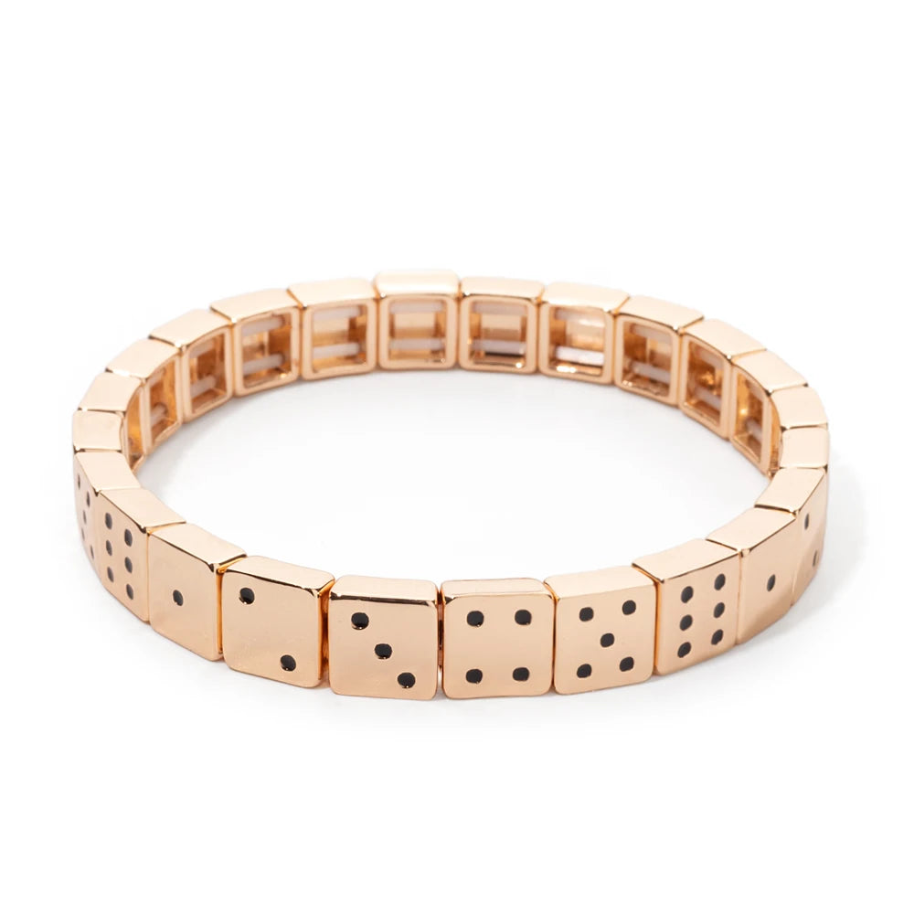 Choice Gold Color Happy Bangle For Women Inlaid Diamond Elastic Bracelets Dice Hand Accessory