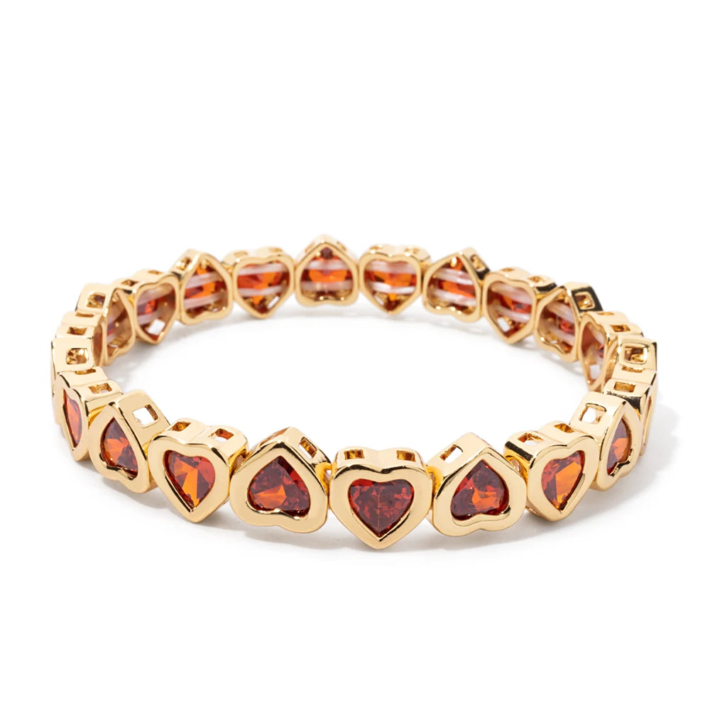 2024 Gold Color Love Bangle For Women Rhinestone Peach Elastic Bangle