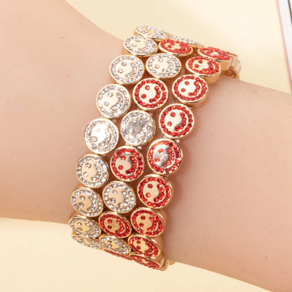 2024 New Happy Bangle Paved Diamond Enamel Beaded Bracelets For Women Boho Gold Color Elastic Bracelets