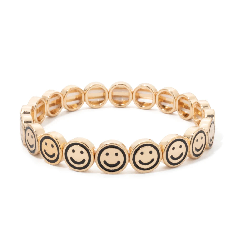 2024 New Happy Bangle Paved Diamond Enamel Beaded Bracelets For Women Boho Gold Color Elastic Bracelets