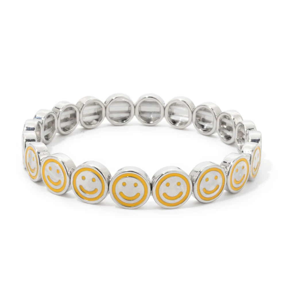 2024 New Happy Bangle Paved Diamond Enamel Beaded Bracelets For Women Boho Gold Color Elastic Bracelets
