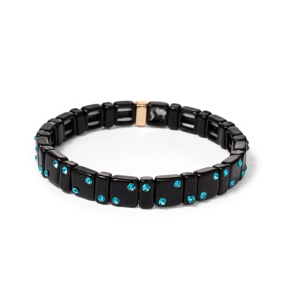 2023 New Design 8mm Square Beads Bracelets For Women Color Zircon Charms Elastic Bangle For Friend Gift