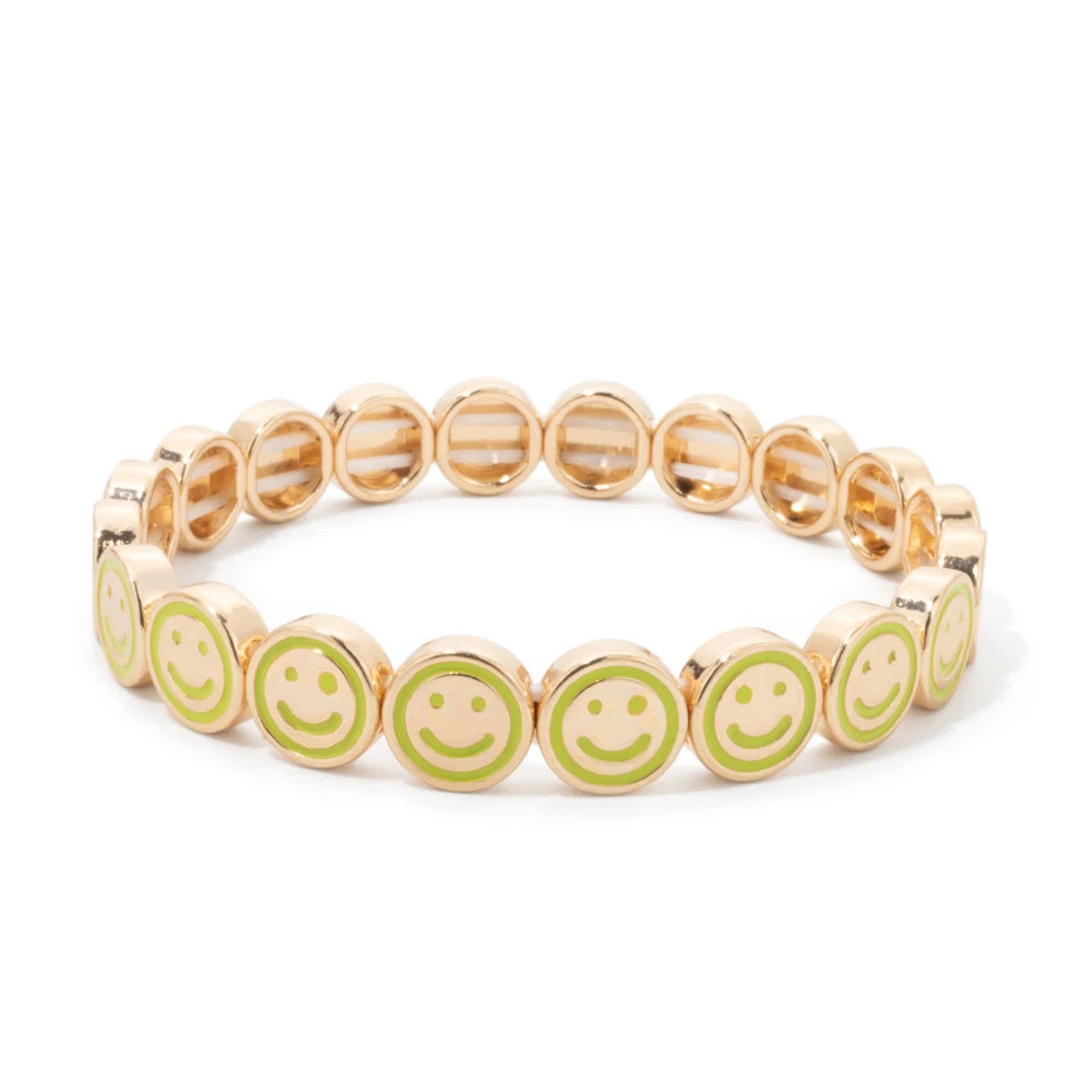 2024 New Happy Bangle Paved Diamond Enamel Beaded Bracelets For Women Boho Gold Color Elastic Bracelets