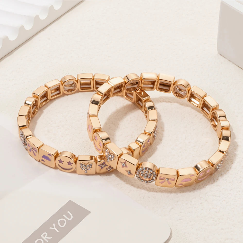 2025 New Cloude Love Sparkle Happy Face Bangle For Women Gold Color Paved Diamond Bracelets