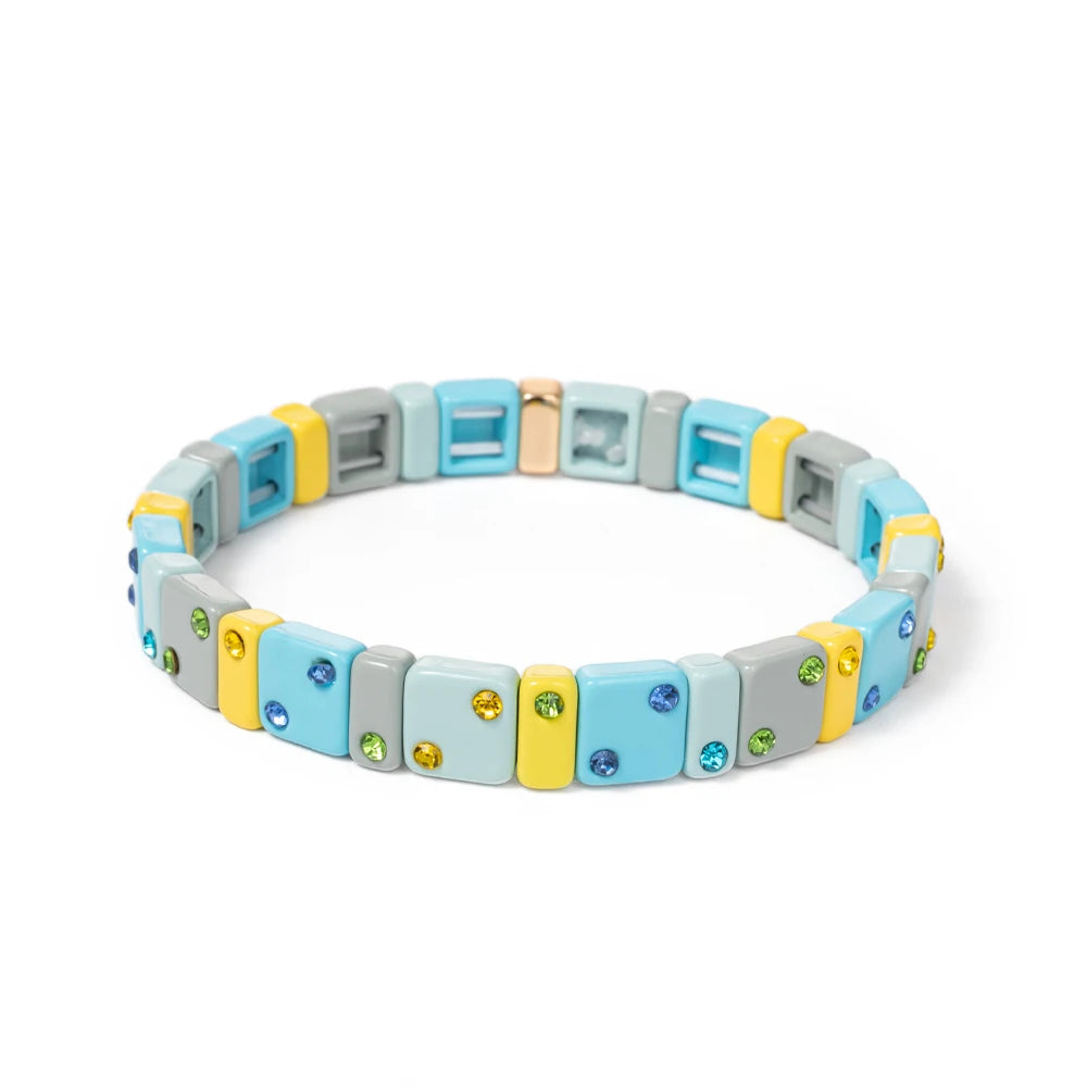 2023 New Design 8mm Square Beads Bracelets For Women Color Zircon Charms Elastic Bangle For Friend Gift