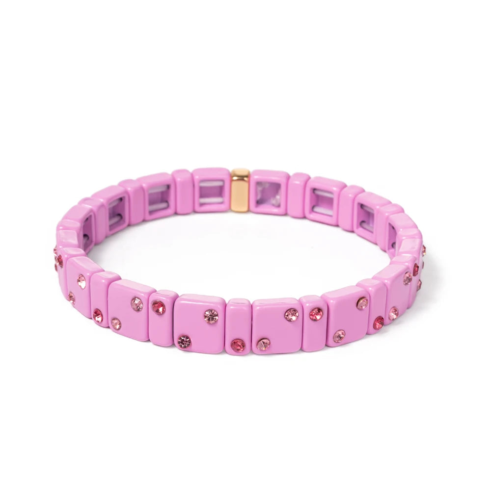 2023 New Design 8mm Square Beads Bracelets For Women Color Zircon Charms Elastic Bangle For Friend Gift