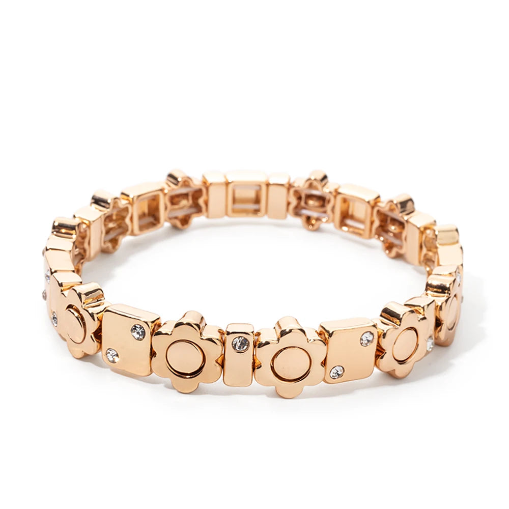 2025 New Dice Happy Face Crystal Bangle For Women Gold Color Diamond Beaded Elastic Bracelet