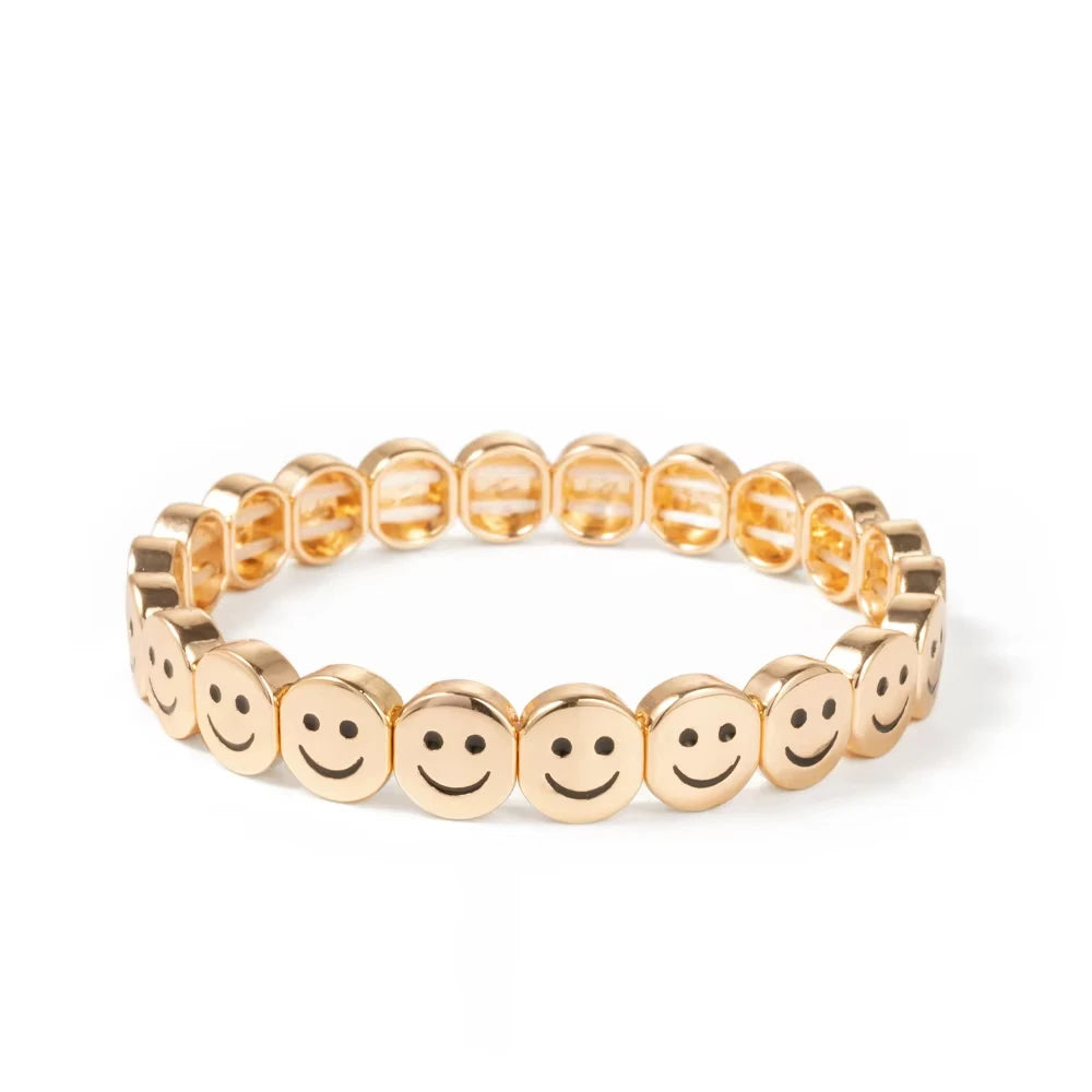 2025 New Dice Happy Face Crystal Bangle For Women Gold Color Diamond Beaded Elastic Bracelet