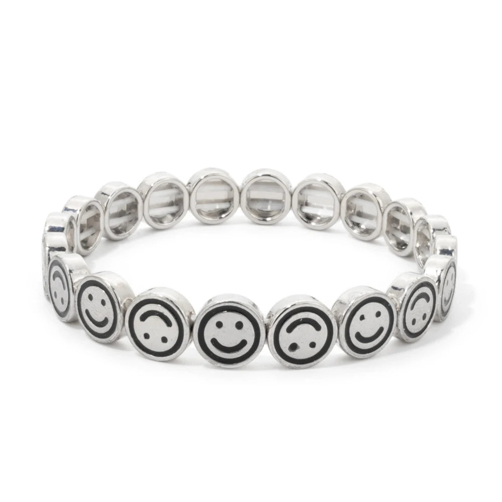2024 New Happy Bangle Paved Diamond Enamel Beaded Bracelets For Women Boho Gold Color Elastic Bracelets
