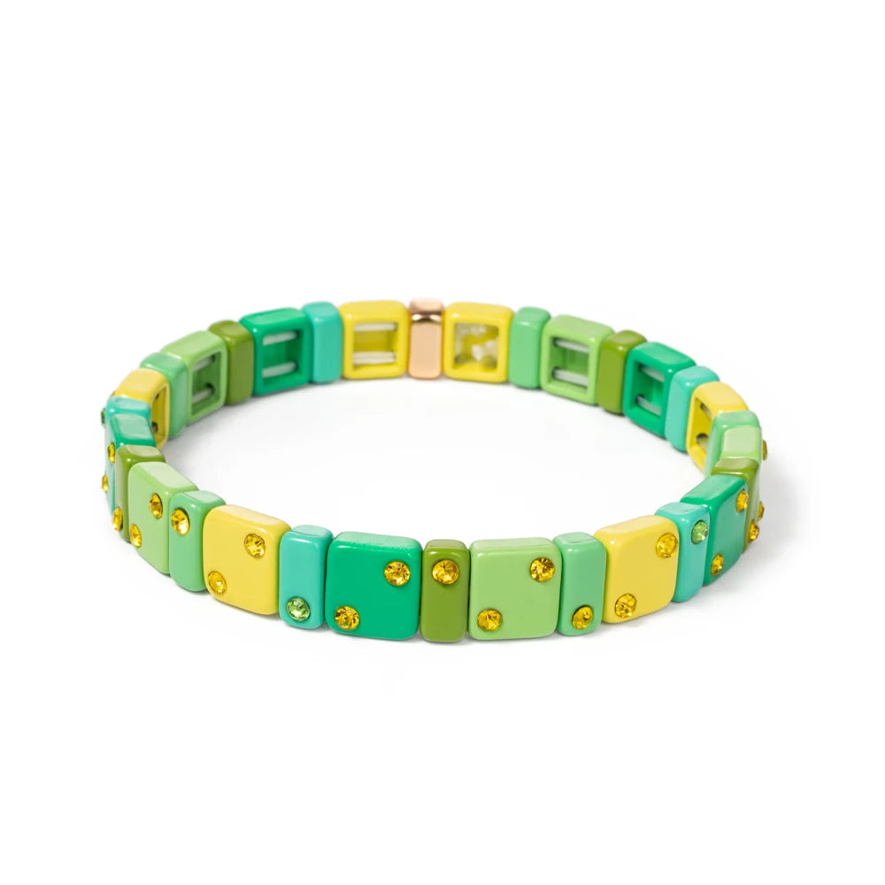 2023 New Design 8mm Square Beads Bracelets For Women Color Zircon Charms Elastic Bangle For Friend Gift