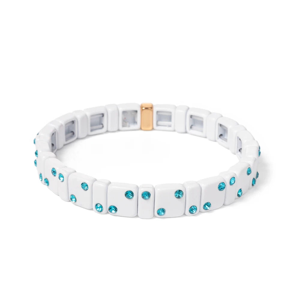 2023 New Design 8mm Square Beads Bracelets For Women Color Zircon Charms Elastic Bangle For Friend Gift