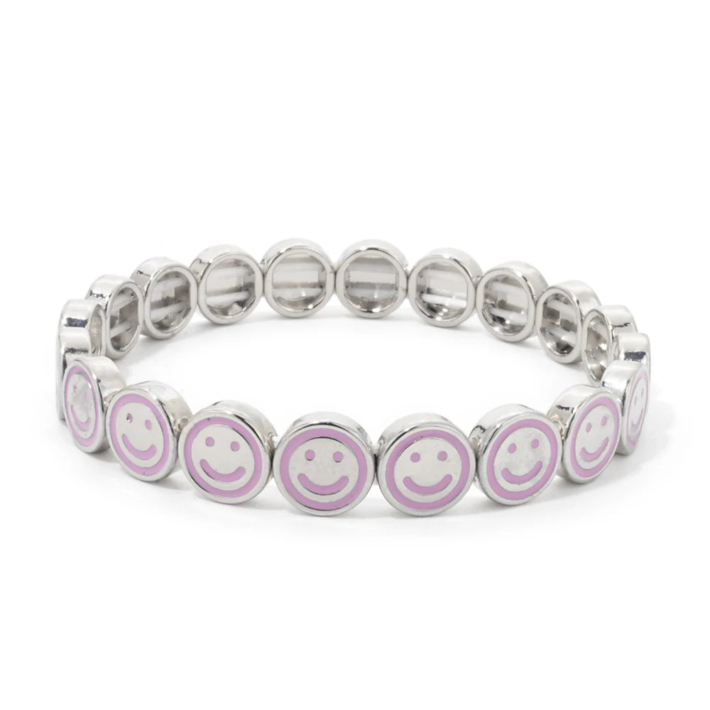 2024 New Happy Bangle Paved Diamond Enamel Beaded Bracelets For Women Boho Gold Color Elastic Bracelets