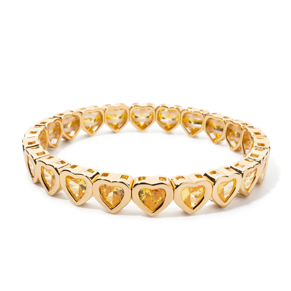 2024 Gold Color Love Bangle For Women Rhinestone Peach Elastic Bangle