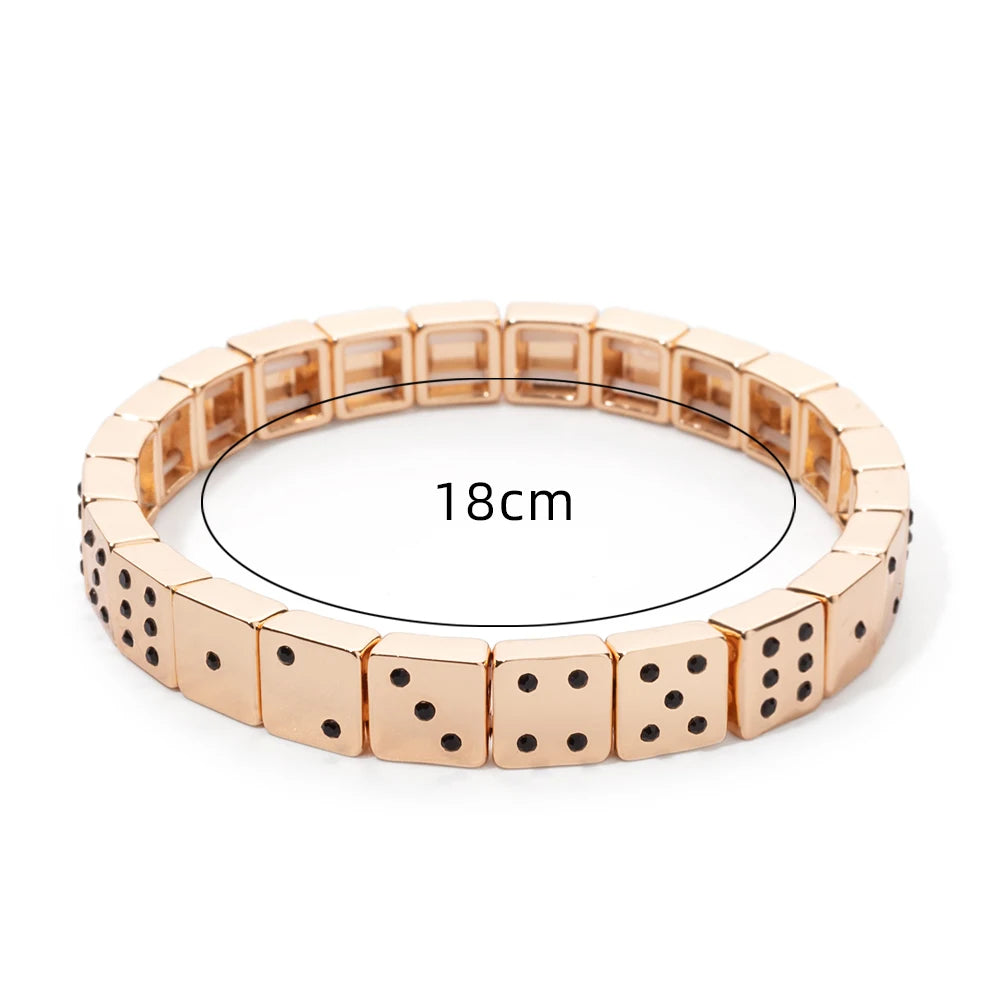 Choice Gold Color Happy Bangle For Women Inlaid Diamond Elastic Bracelets Dice Hand Accessory