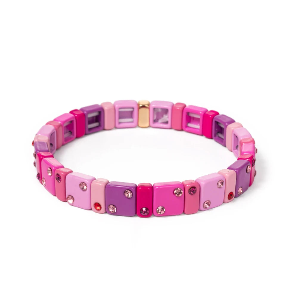 2023 New Design 8mm Square Beads Bracelets For Women Color Zircon Charms Elastic Bangle For Friend Gift