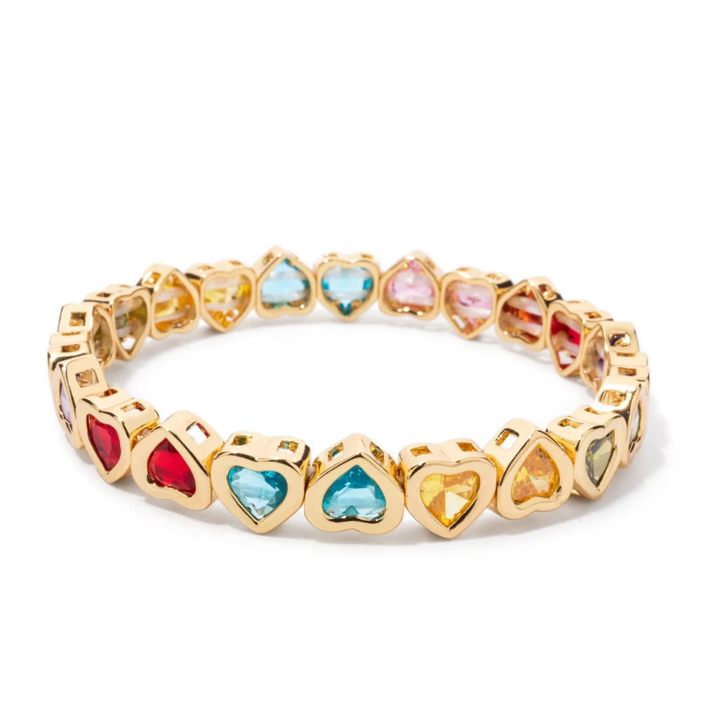 2024 Gold Color Love Bangle For Women Rhinestone Peach Elastic Bangle