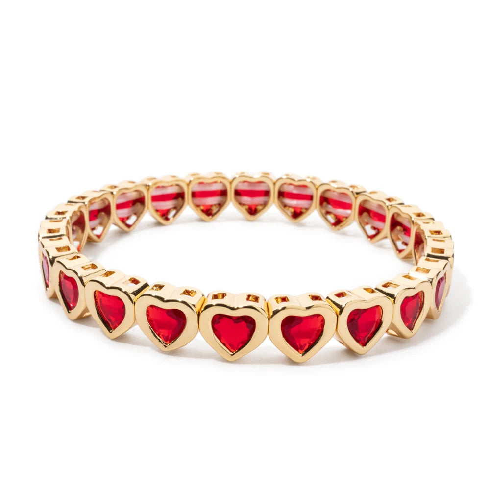 2024 Gold Color Love Bangle For Women Rhinestone Peach Elastic Bangle