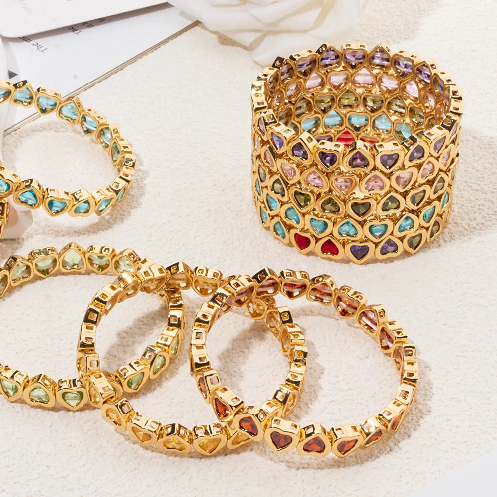 2024 Gold Color Love Bangle For Women Rhinestone Peach Elastic Bangle