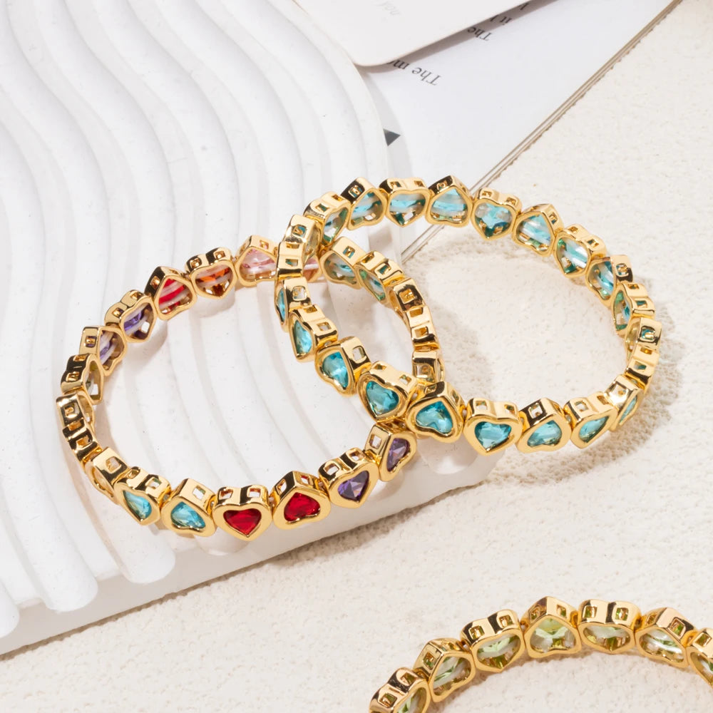 2024 Gold Color Love Bangle For Women Rhinestone Peach Elastic Bangle