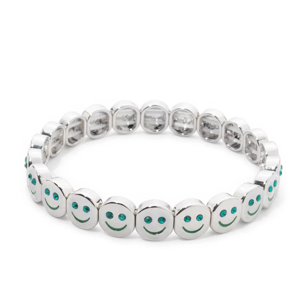 2025 New Dice Happy Face Crystal Bangle For Women Gold Color Diamond Beaded Elastic Bracelet