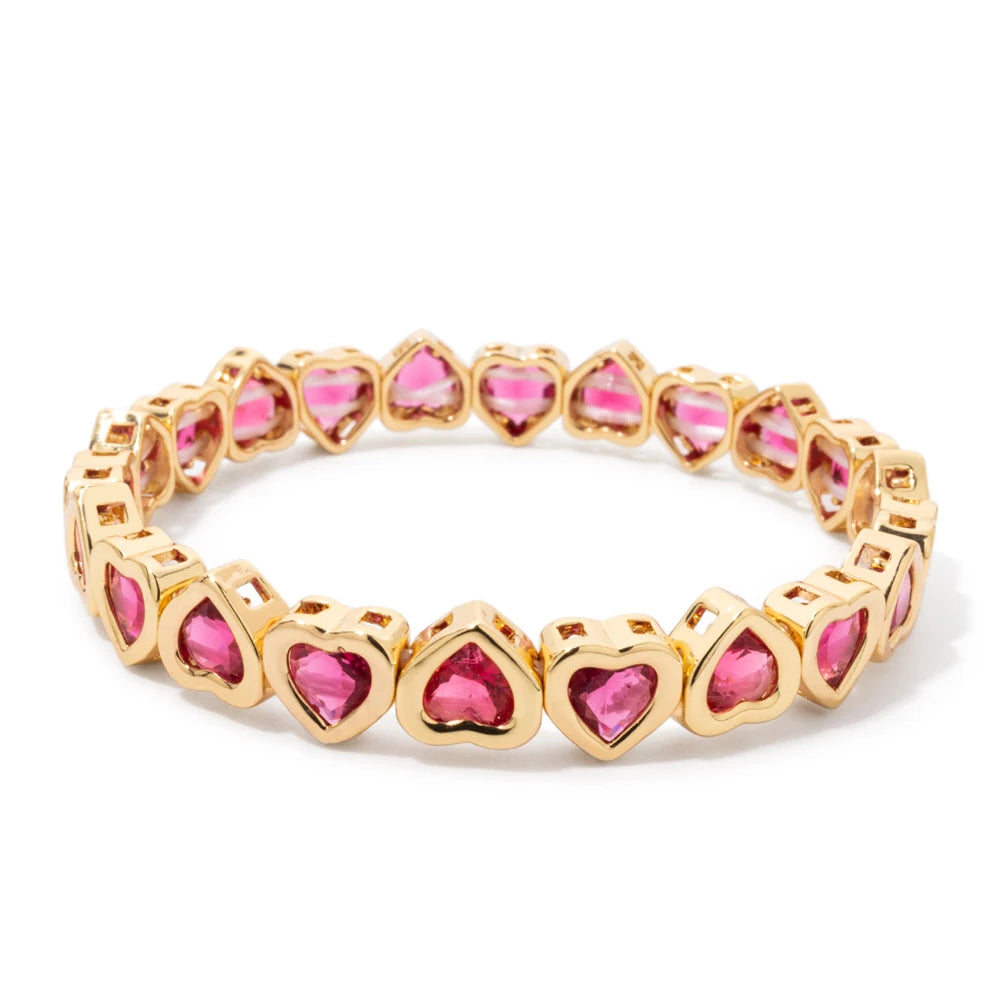 2024 Gold Color Love Bangle For Women Rhinestone Peach Elastic Bangle