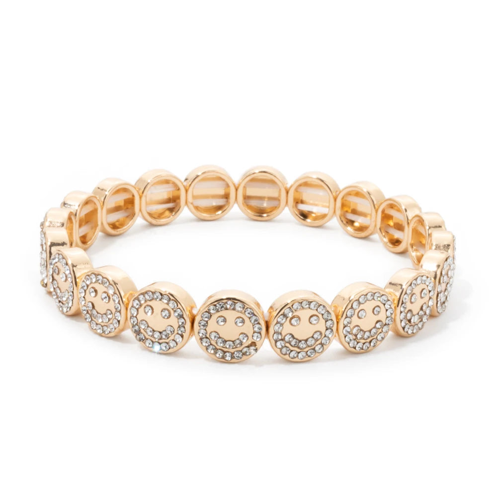 2024 New Happy Bangle Paved Diamond Enamel Beaded Bracelets For Women Boho Gold Color Elastic Bracelets
