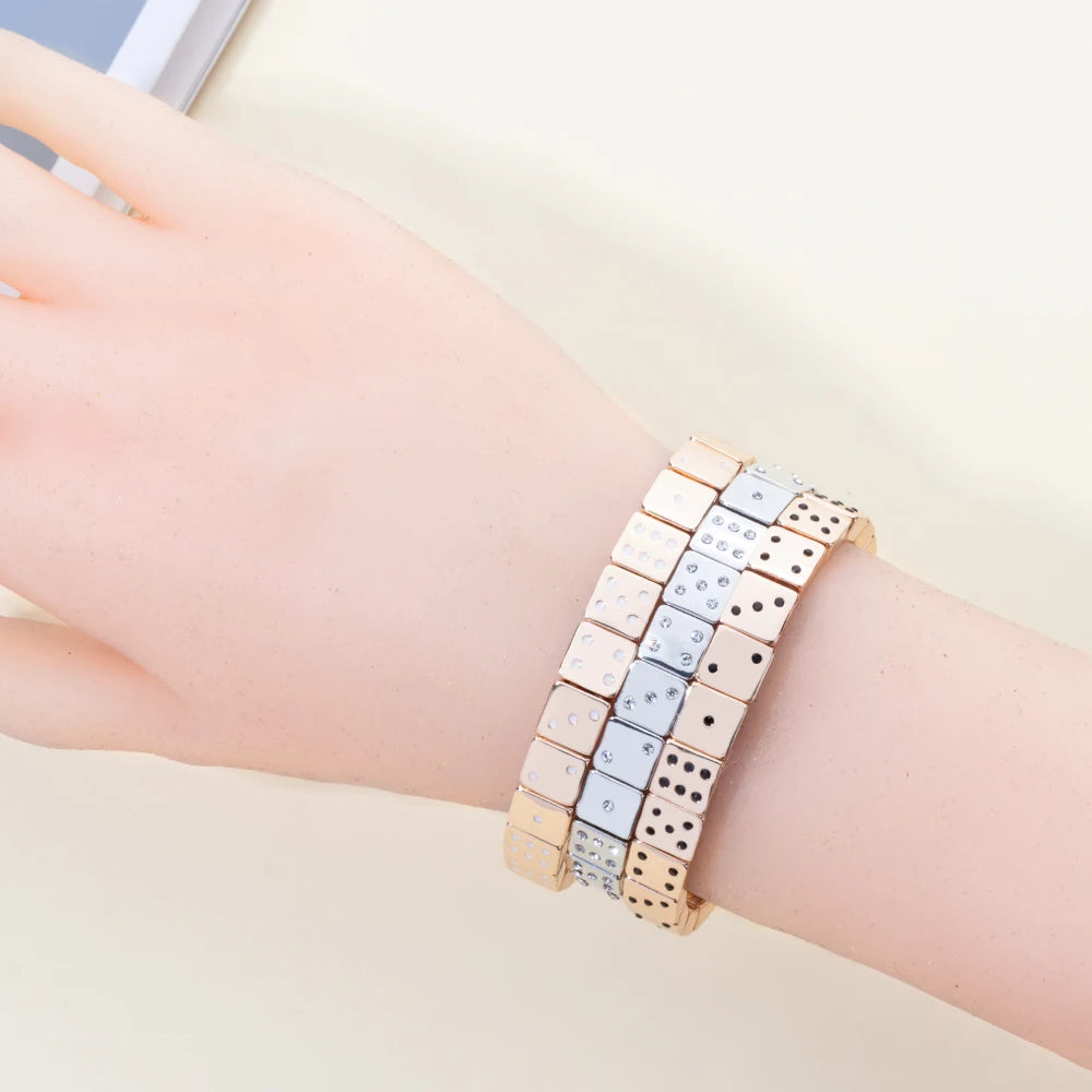Choice Gold Color Happy Bangle For Women Inlaid Diamond Elastic Bracelets Dice Hand Accessory