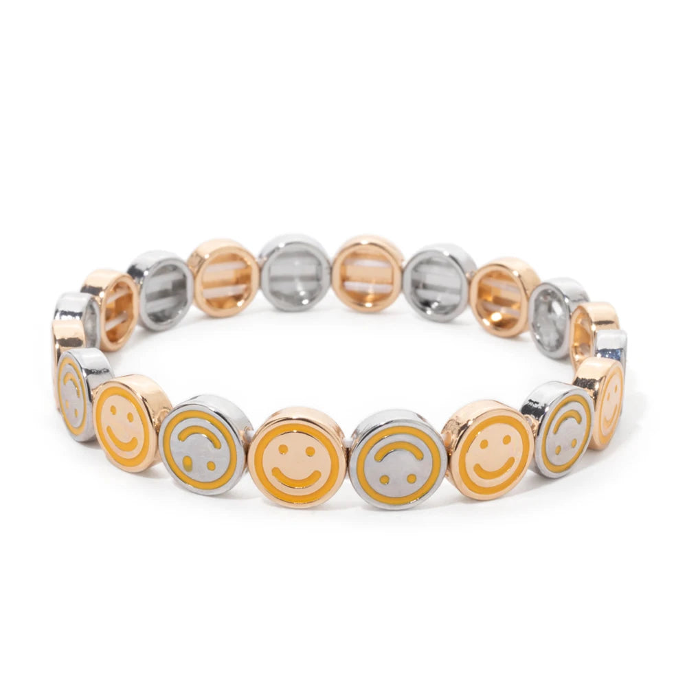 2024 New Happy Bangle Paved Diamond Enamel Beaded Bracelets For Women Boho Gold Color Elastic Bracelets
