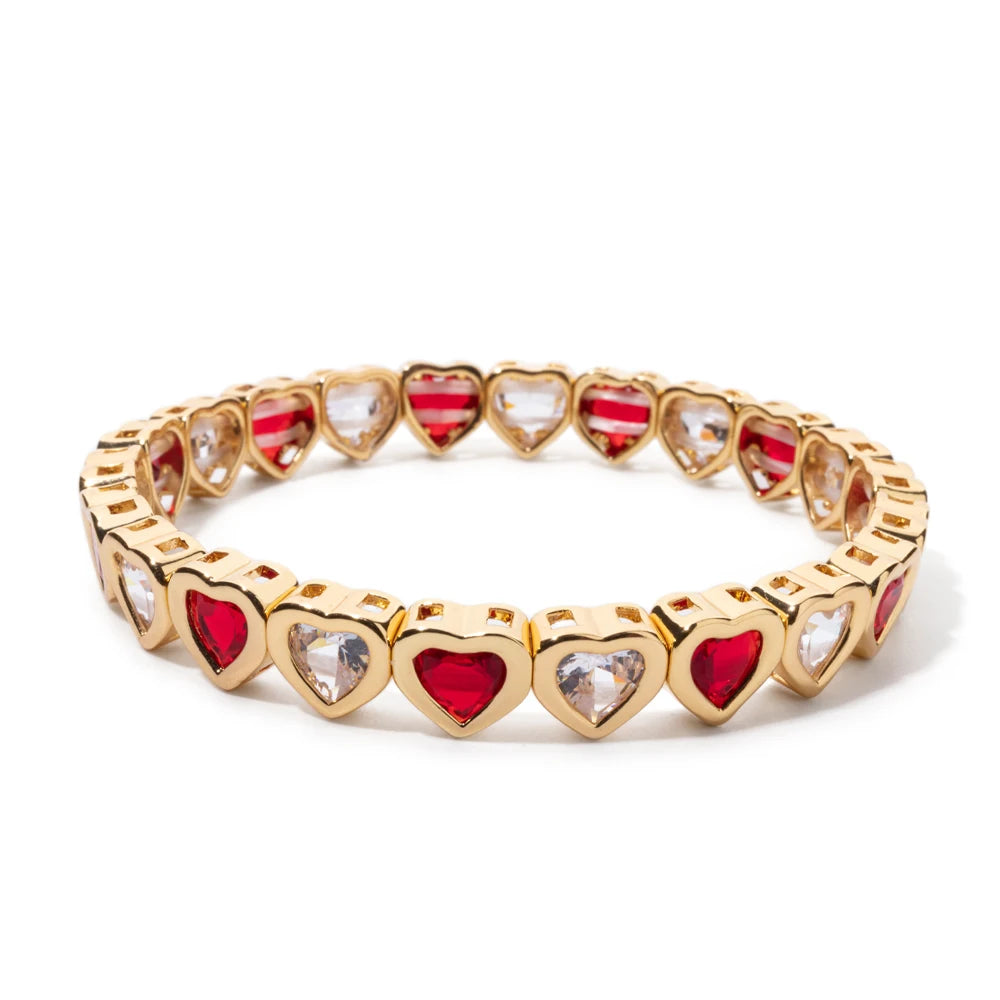 2024 Gold Color Love Bangle For Women Rhinestone Peach Elastic Bangle