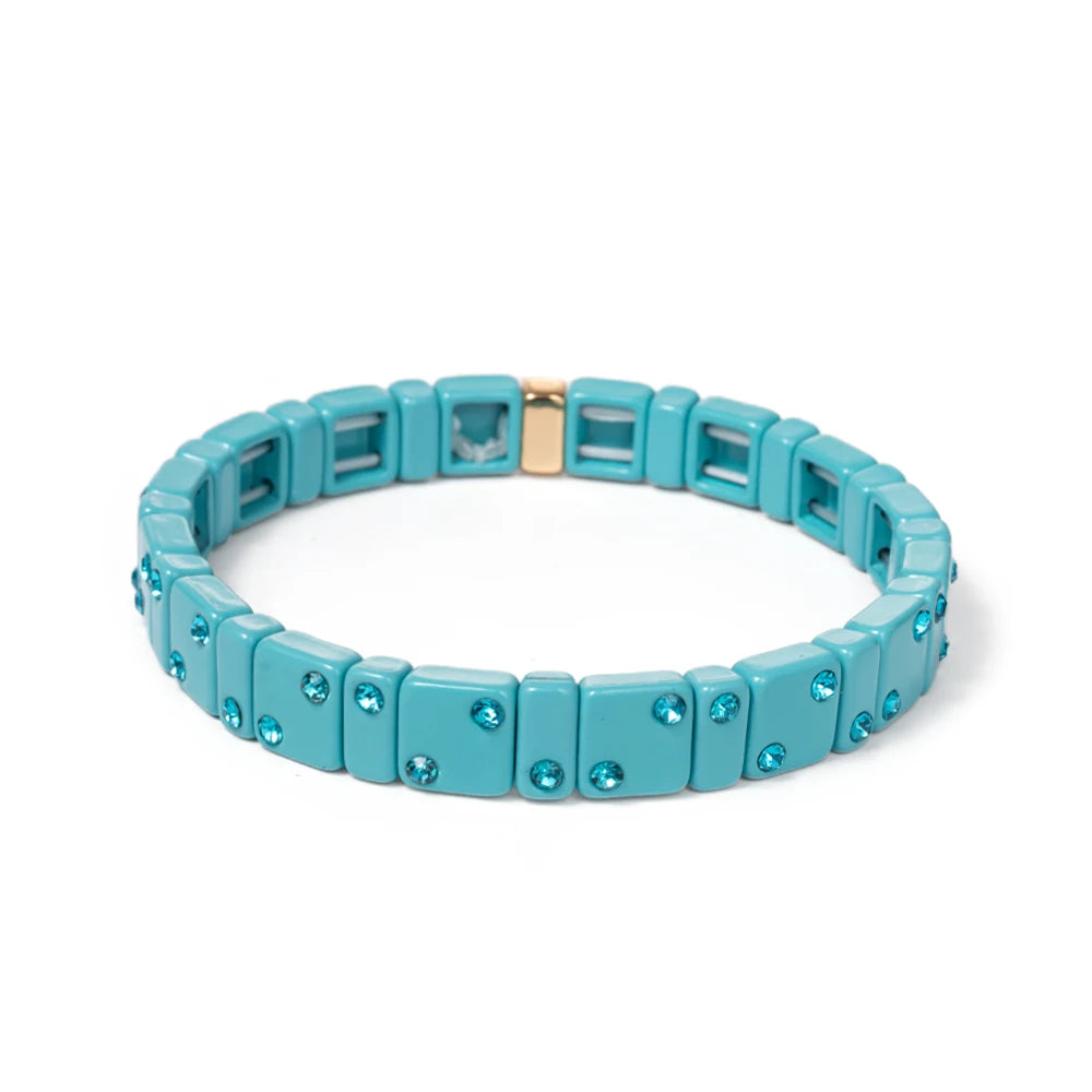 2023 New Design 8mm Square Beads Bracelets For Women Color Zircon Charms Elastic Bangle For Friend Gift
