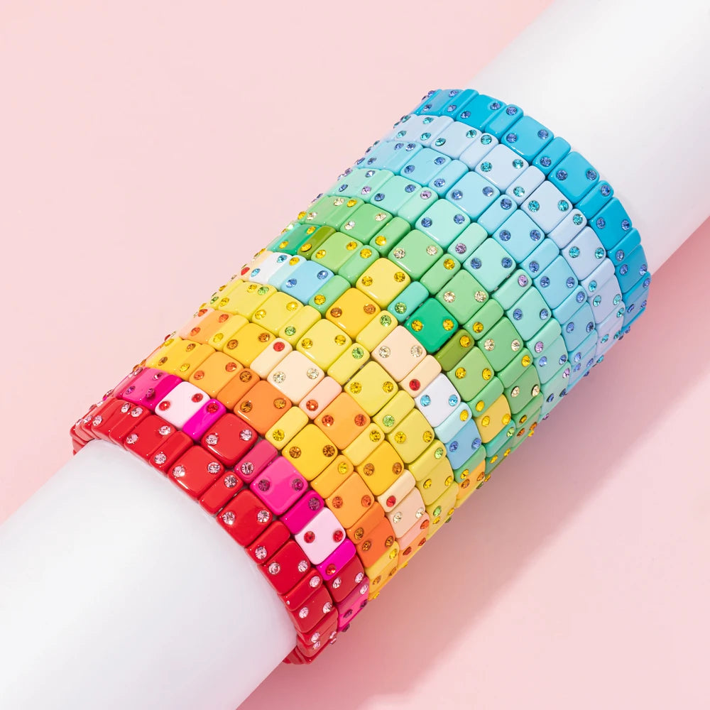 2023 New Design 8mm Square Beads Bracelets For Women Color Zircon Charms Elastic Bangle For Friend Gift