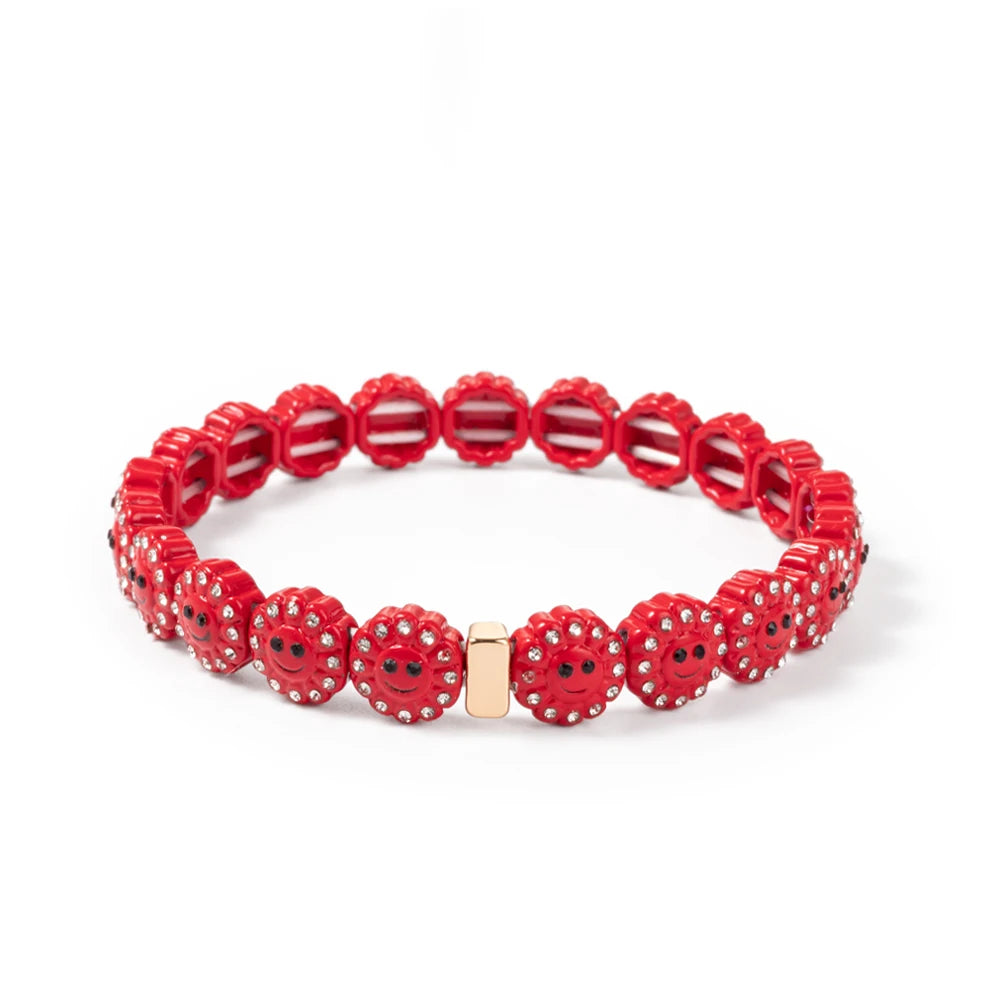 2024 New Design Sunflower Happy Bangle For Women Gold Color Boho Elastic Beaded Bracelets Hand Accessory