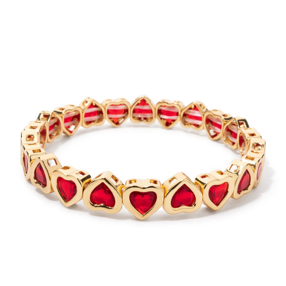 2024 Gold Color Love Bangle For Women Rhinestone Peach Elastic Bangle