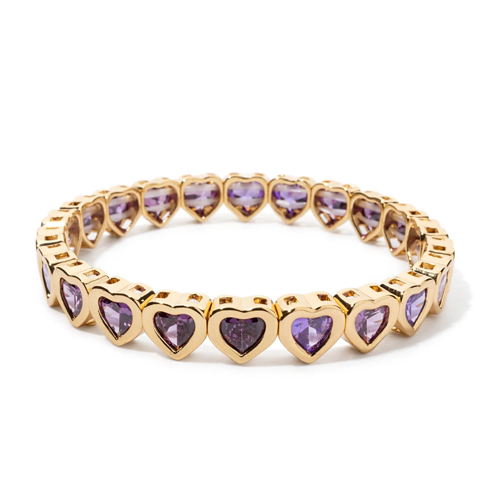 2024 Gold Color Love Bangle For Women Rhinestone Peach Elastic Bangle