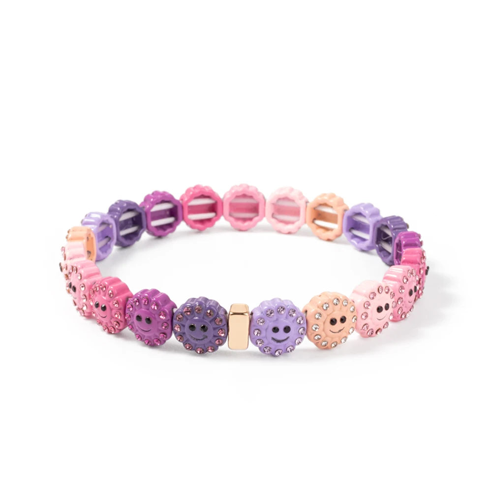 2024 New Design Sunflower Happy Bangle For Women Gold Color Boho Elastic Beaded Bracelets Hand Accessory