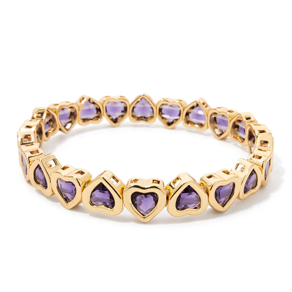 2024 Gold Color Love Bangle For Women Rhinestone Peach Elastic Bangle