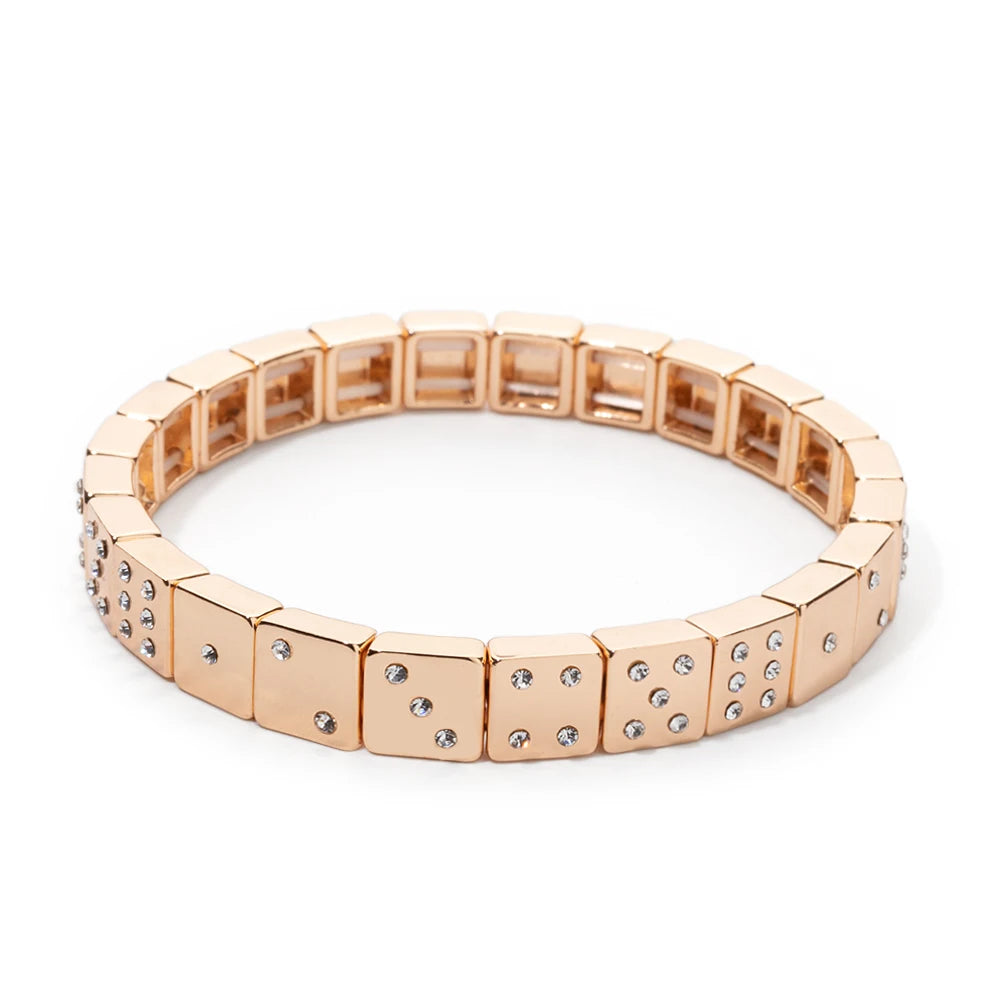 Choice Gold Color Happy Bangle For Women Inlaid Diamond Elastic Bracelets Dice Hand Accessory