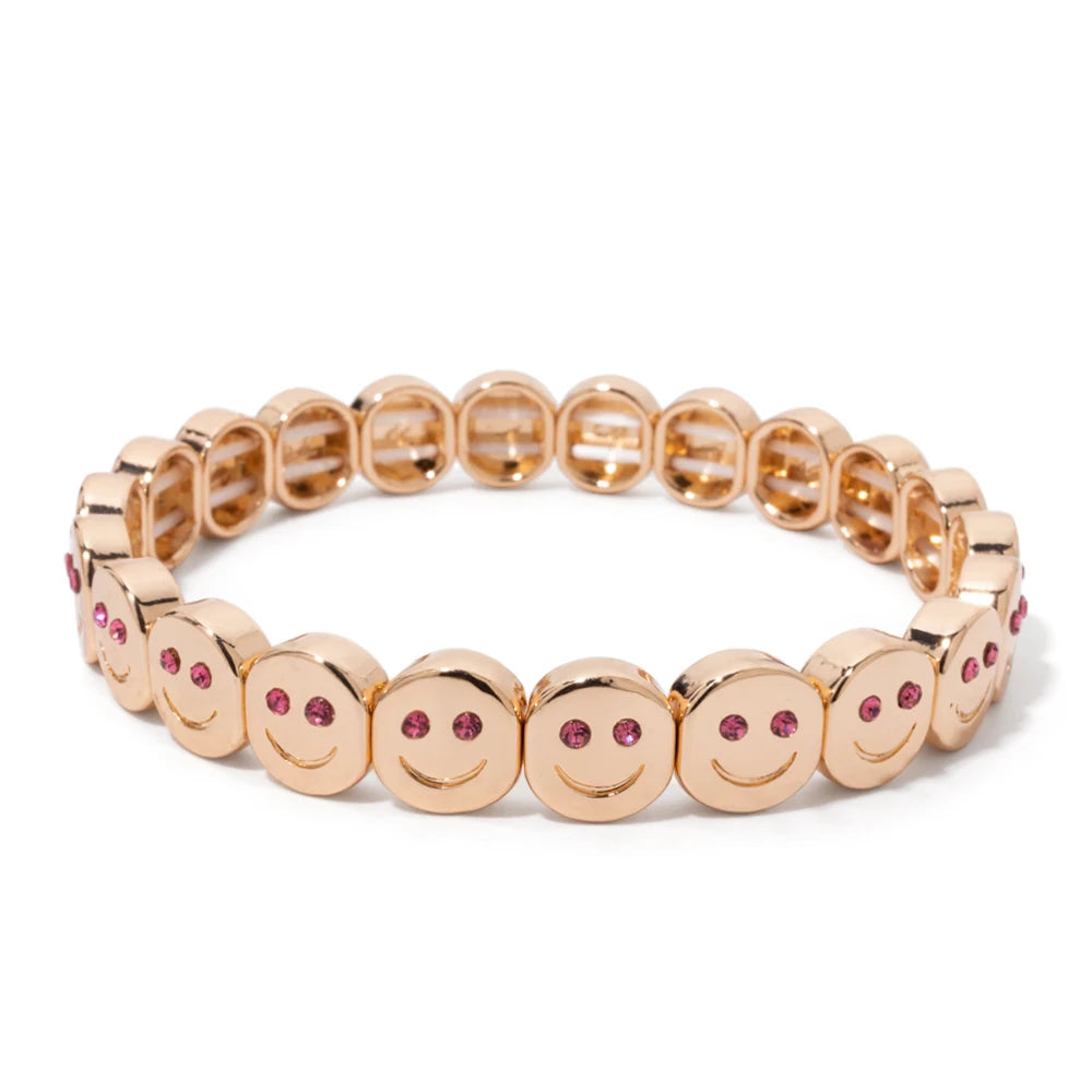 2025 New Happy Love Crystal Bangle For Women Pink White Rehinestone Beaded Bracelet