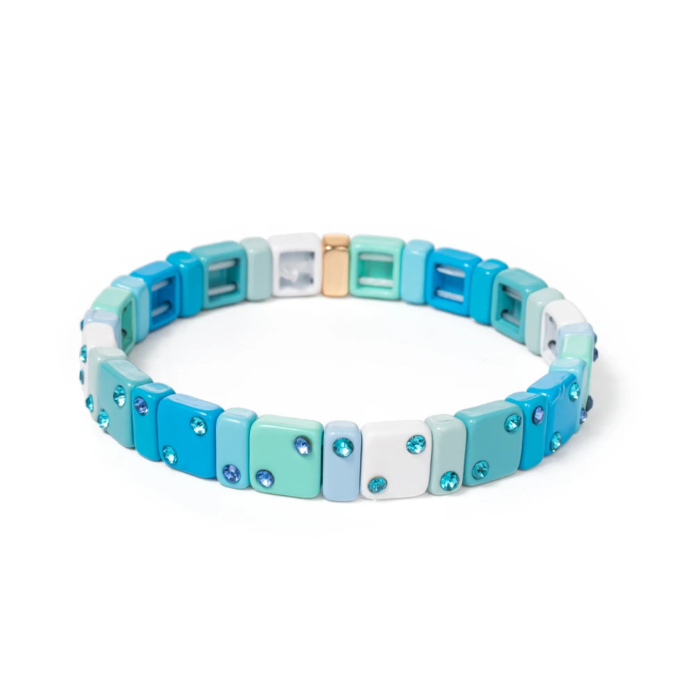 2023 New Design 8mm Square Beads Bracelets For Women Color Zircon Charms Elastic Bangle For Friend Gift