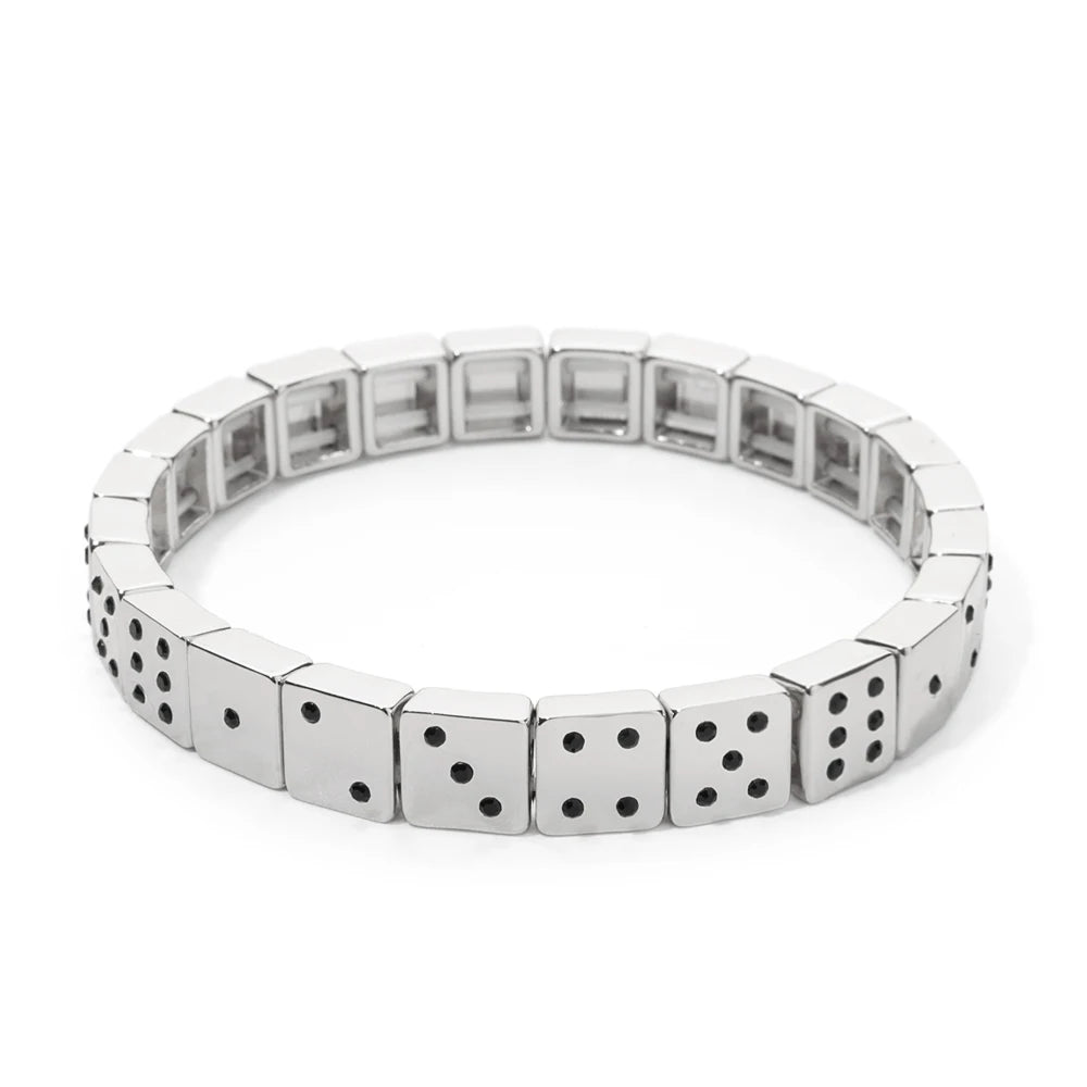 Choice Gold Color Happy Bangle For Women Inlaid Diamond Elastic Bracelets Dice Hand Accessory