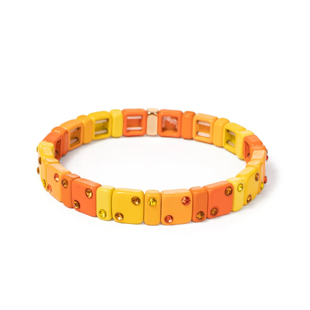 2023 New Design 8mm Square Beads Bracelets For Women Color Zircon Charms Elastic Bangle For Friend Gift